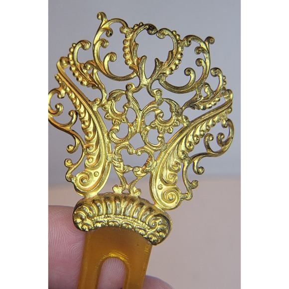 Metal and Celluloid Vintage Hair Comb